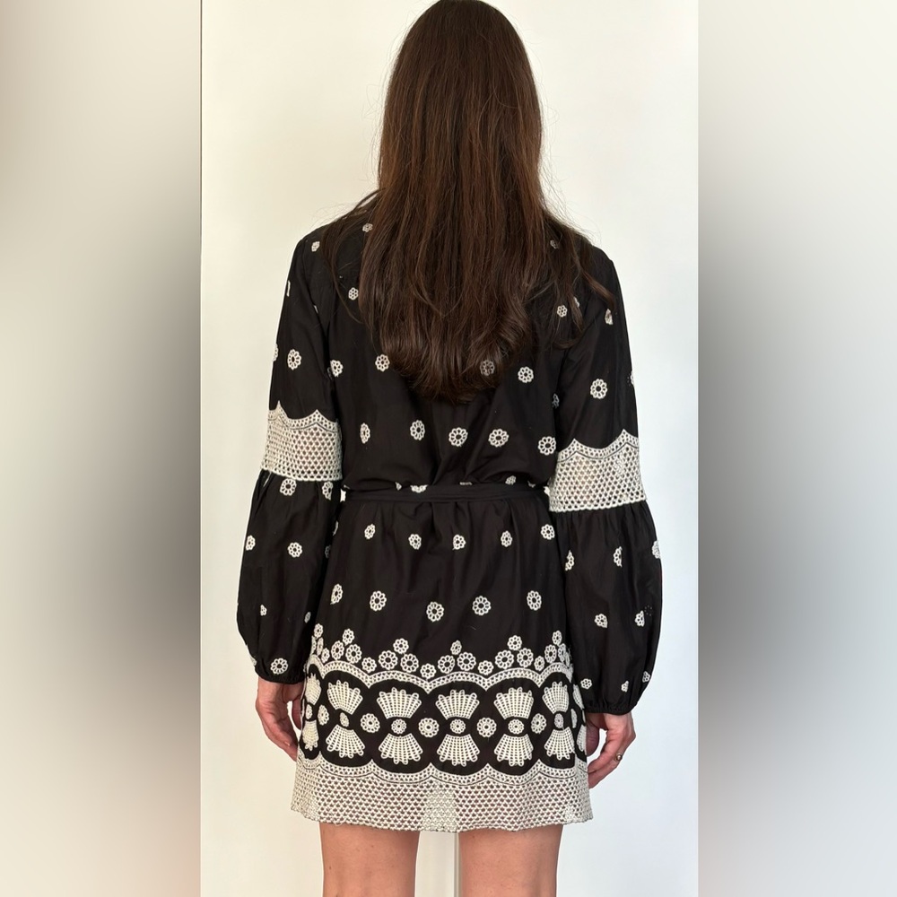 Embroidered Lace Tunic Shirt Dress, Black & Cream by Stera Size Large - Picture 3 of 10